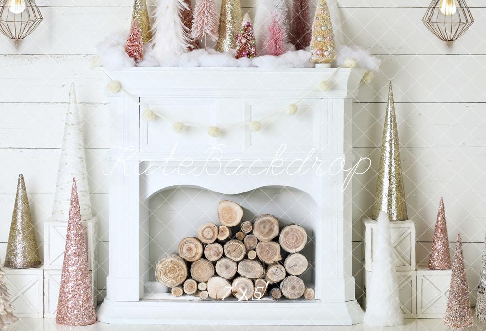 Kate Christmas White Fireplace Log Stack Backdrop Designed by Mandy Ringe