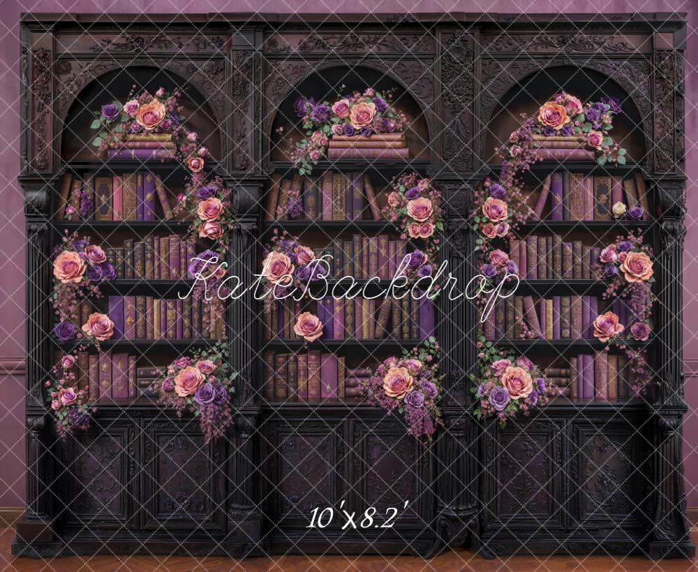 Kate Bookshelf Floral Arch Purple Backdrop Designed by Emetselch