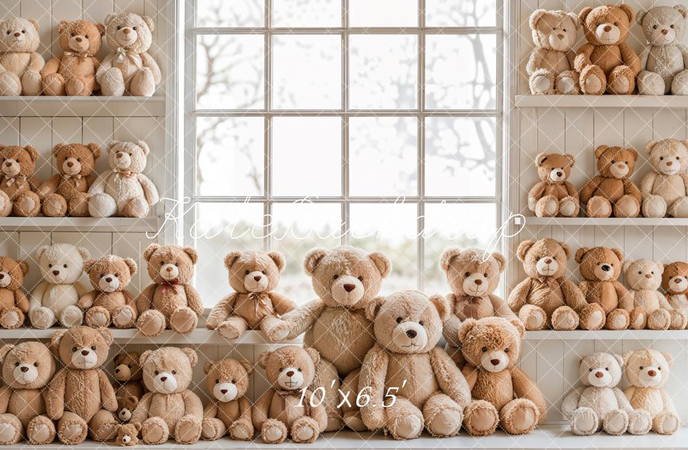 Kate Teddy Bears Window Shelves Fleece Backdrop Designed by Emetselch - Kate Backdrop AU