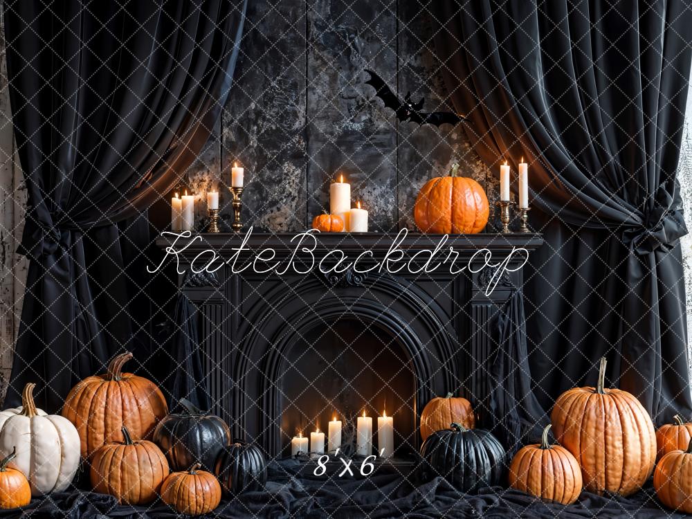 Kate Halloween Pumpkins Black Fireplace Backdrop Designed by Emetselch - Kate Backdrop AU
