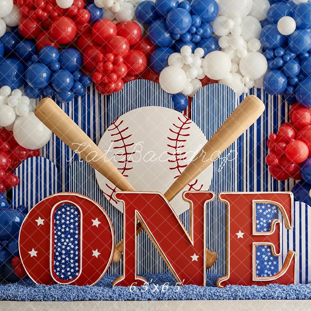 Kate Baseball One Stars Stripes Balloons Backdrop Designed by Emetselch