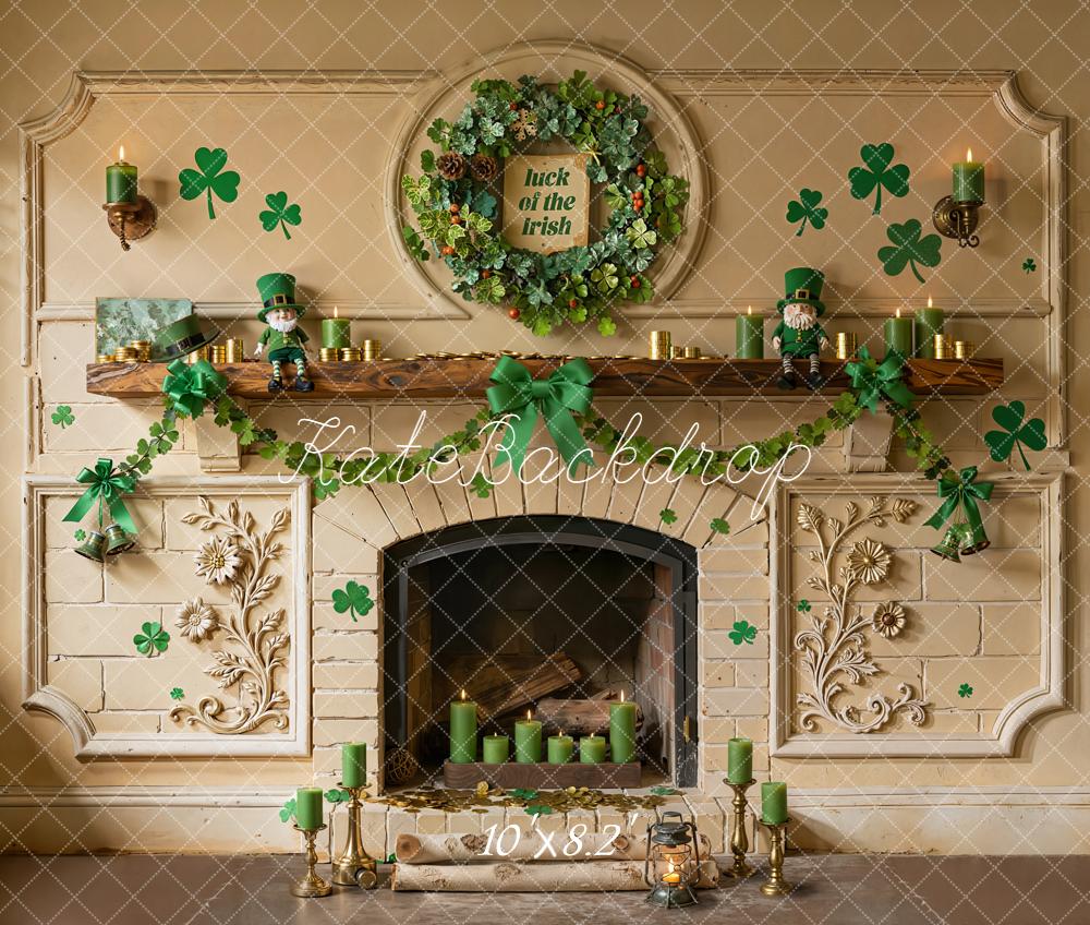 Kate Shamrock St Patrick Fireplace Fleece Backdrop Designed by Emetselch