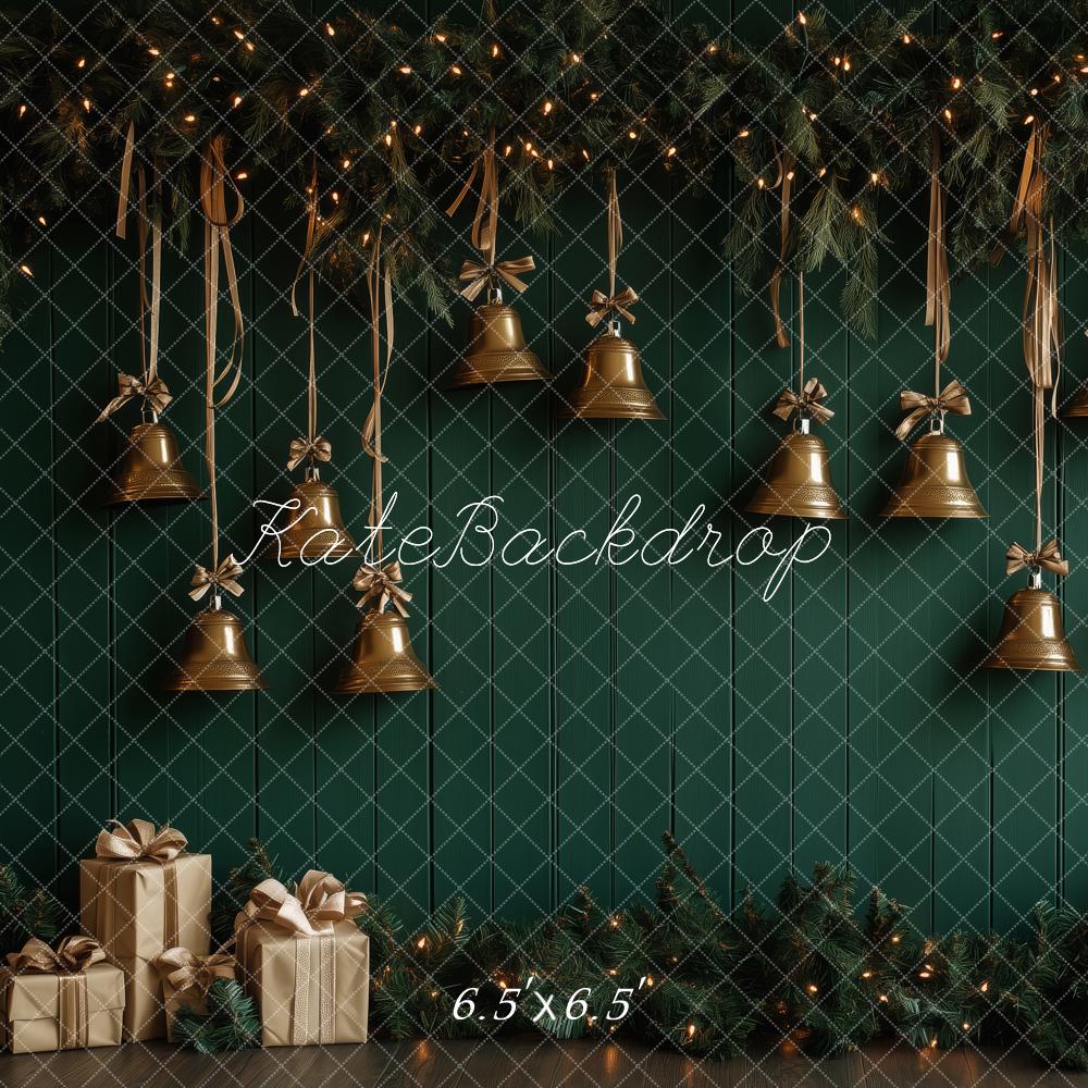 Kate Christmas Bells Green Gifts Backdrop Designed by Patty Roberts - Kate Backdrop AU