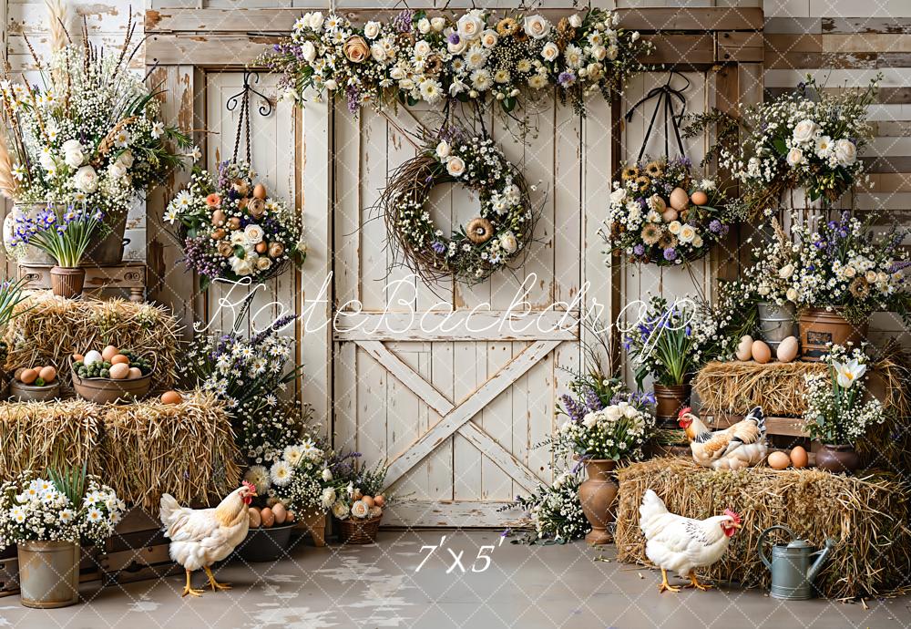 Kate Farmhouse Easter Eggs Chickens Hay Backdrop Designed by Emetselch