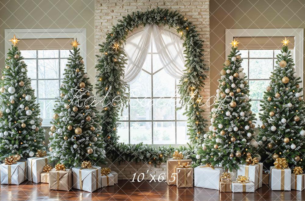 Kate Christmas Trees Garland Window Presents Backdrop Designed by Mini MakeBelieve