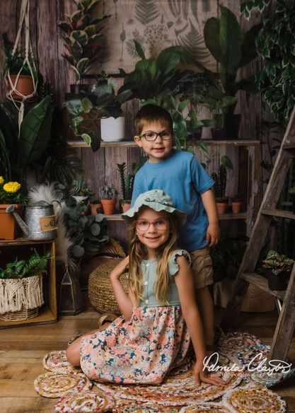 Kate Log House Plants Backdrop Small Potted Rustic Plant Shop Designed by Mandy Ringe Photography - Kate Backdrop AU