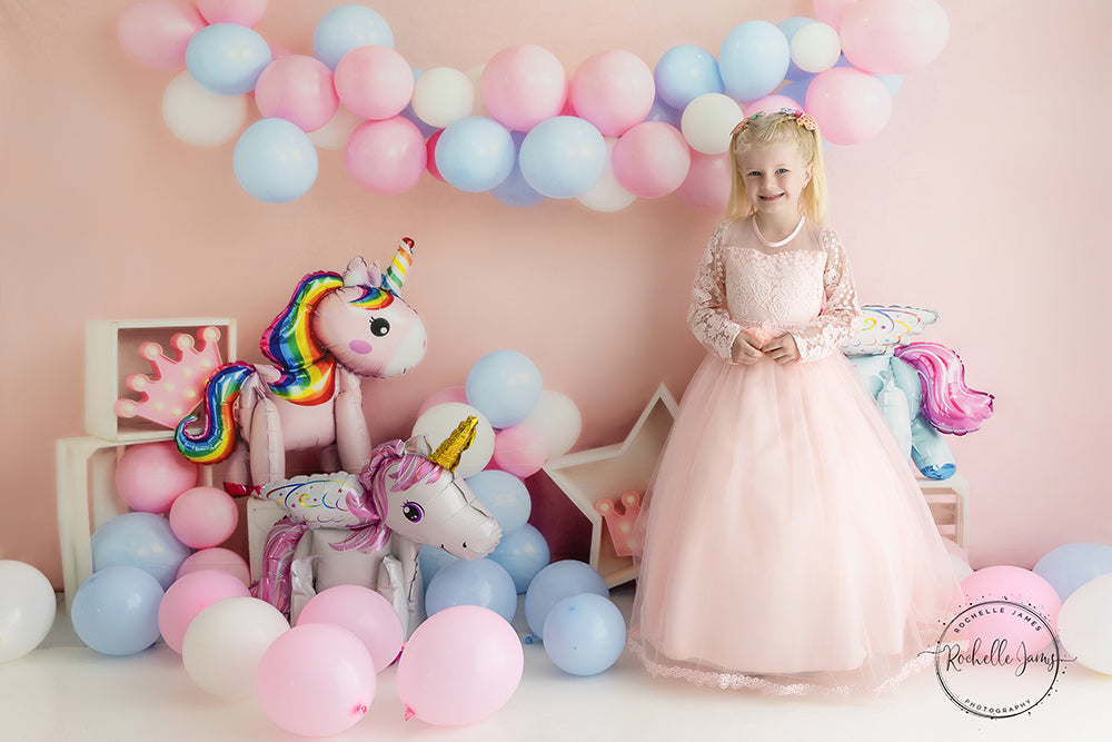 Kate Unicorn Pink Birthday Backdrop Balloons Designed by Emetselch - Kate Backdrop AU
