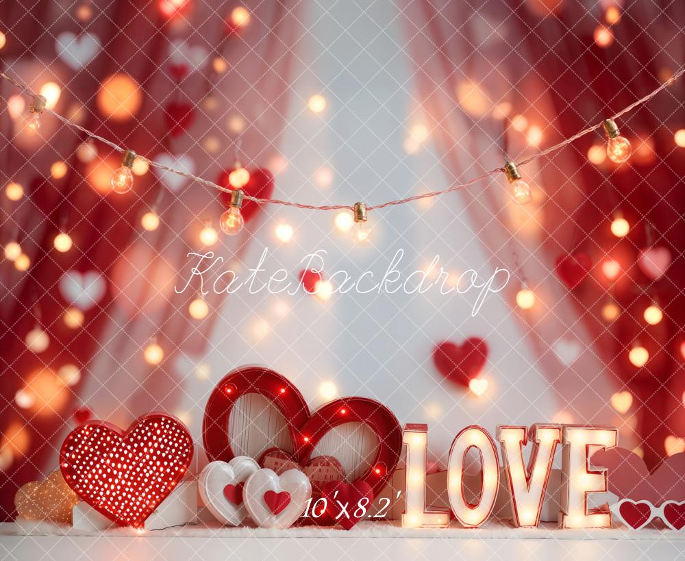 Kate Valentine Hearts Love Bokeh Fleece Backdrop Designed by Emetselch