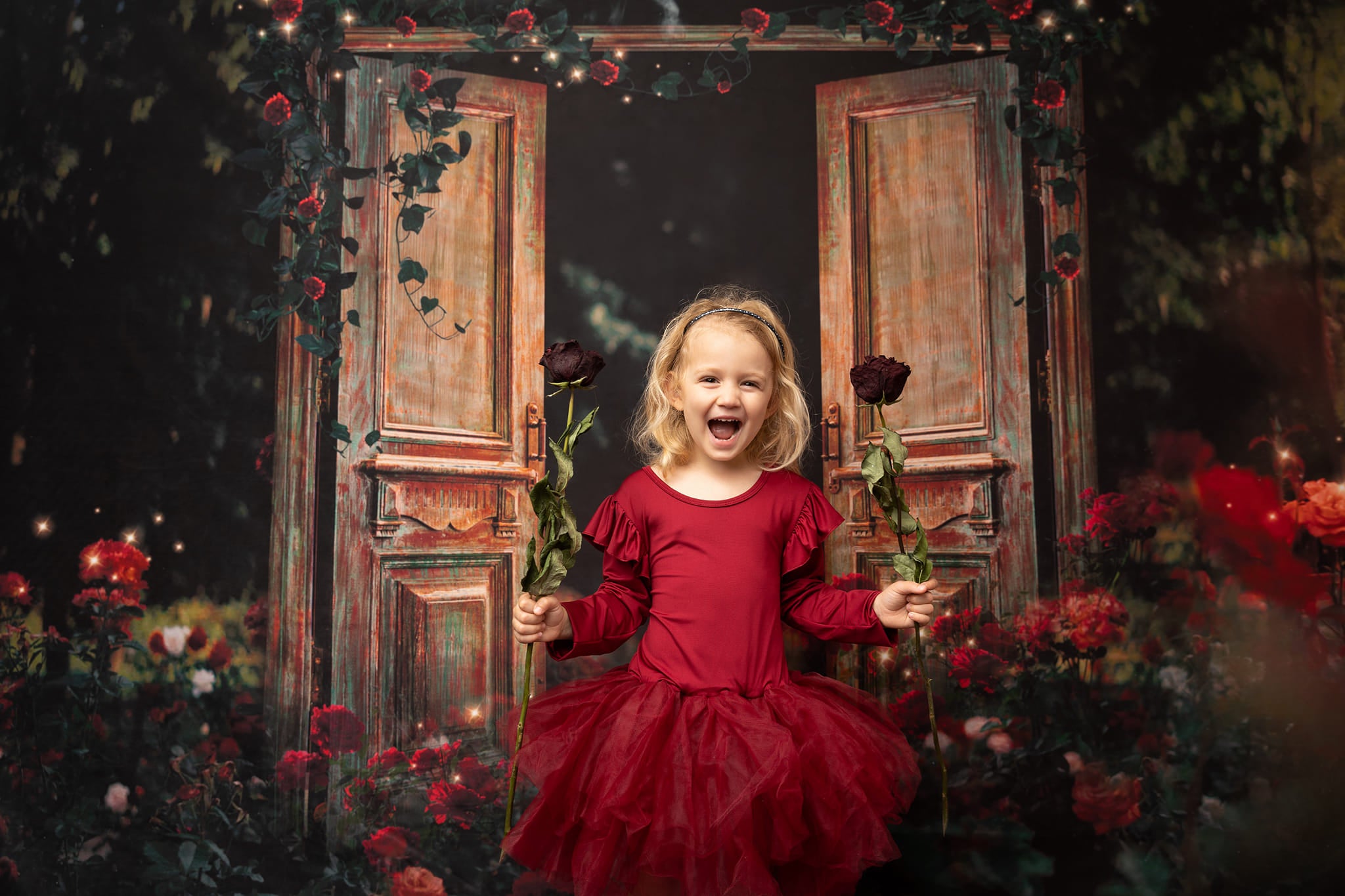 Kate Valentine's Day Night Rose Garden Door Backdrop for Photography - Kate Backdrop AU