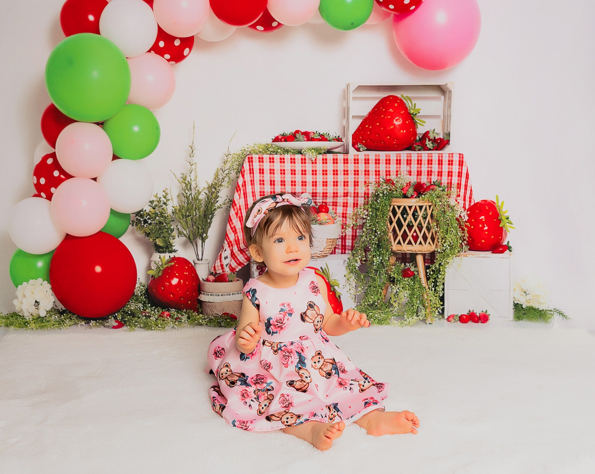 Kate Balloon Strawberry Backdrop Cake Smash Designed by Emetselch - Kate Backdrop AU