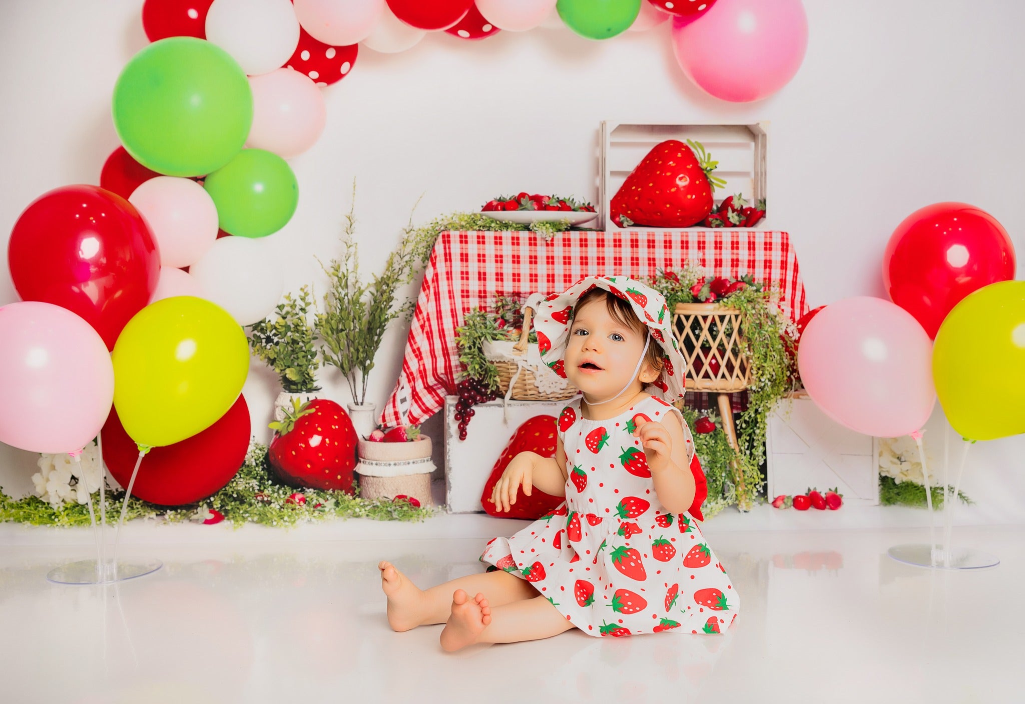Kate Balloon Strawberry Backdrop Cake Smash Designed by Emetselch - Kate Backdrop AU