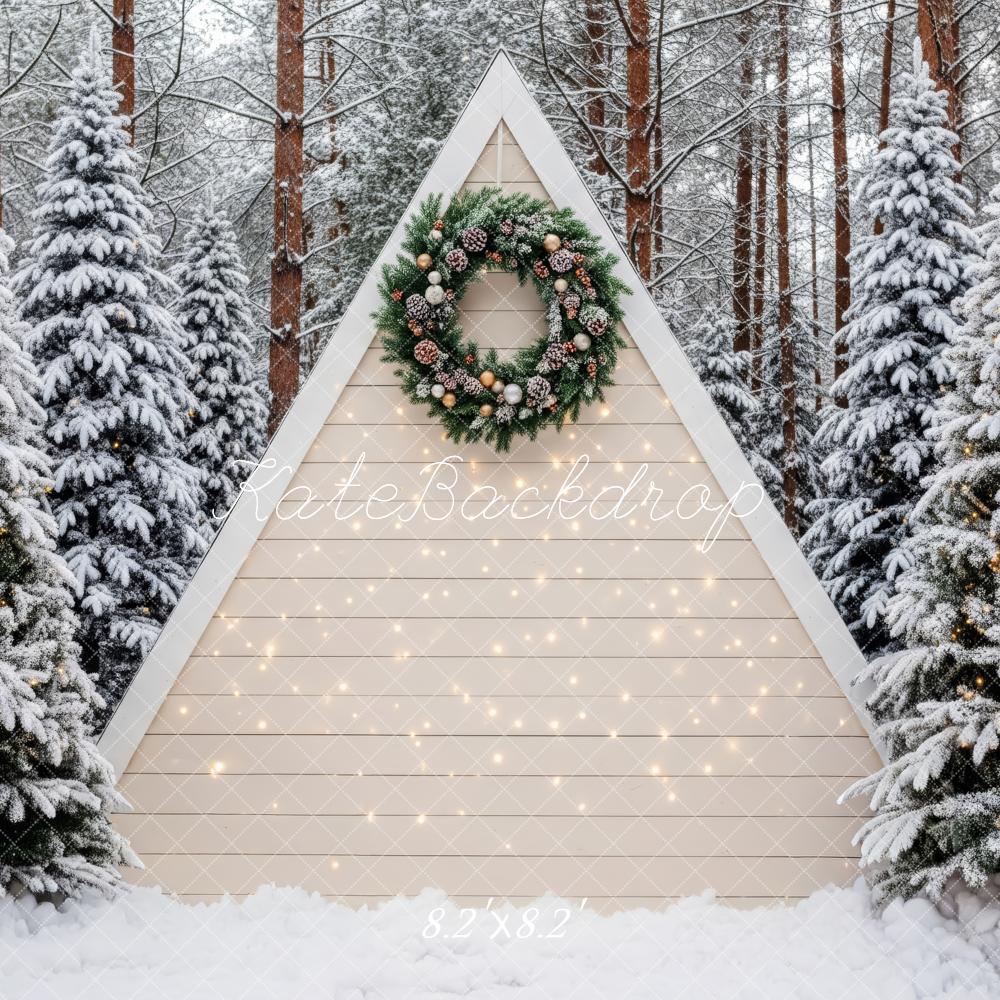 Kate Christmas Snow Forest Cabin Wreath Backdrop Designed by Patty Roberts