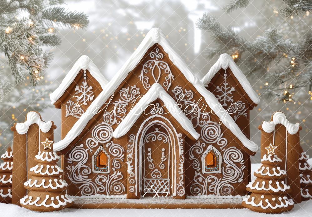 Kate Christmas Gingerbread House Snowy Backdrop Designed by Mini MakeBelieve - Kate Backdrop AU