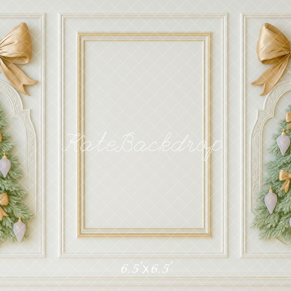 Kate Christmas Trees Gold Bows Wall Backdrop Designed by Mini MakeBelieve