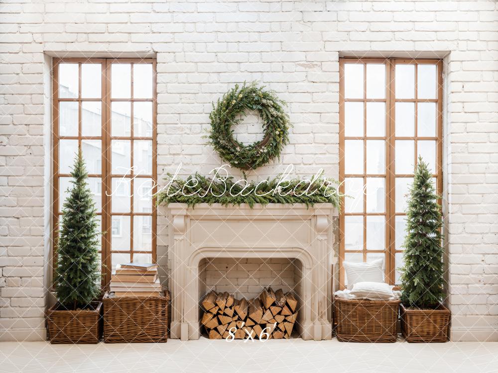 Kate Christmas Fireplace Brick Backdrop Designed by Emetselch
