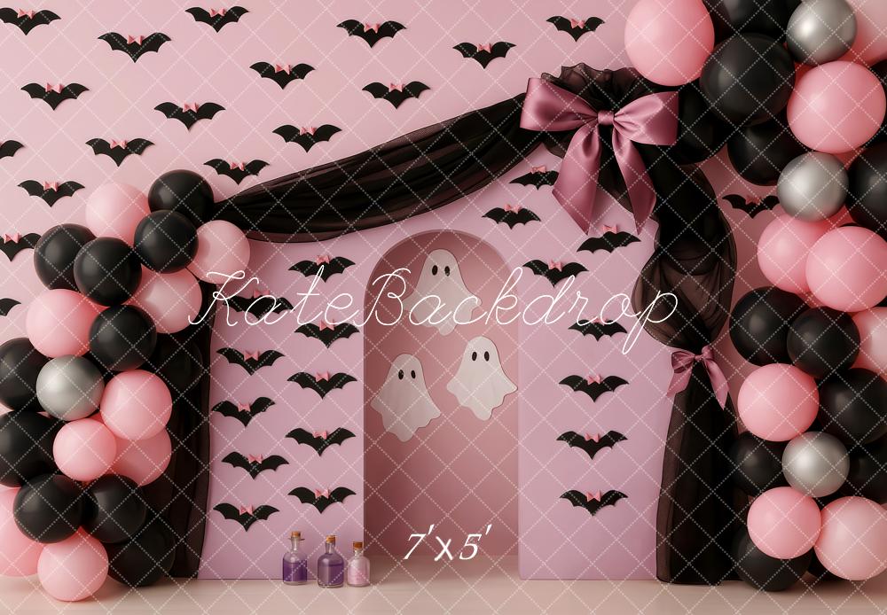 Kate Halloween Pink Bats Ghost Balloons Backdrop Designed by Patty Roberts