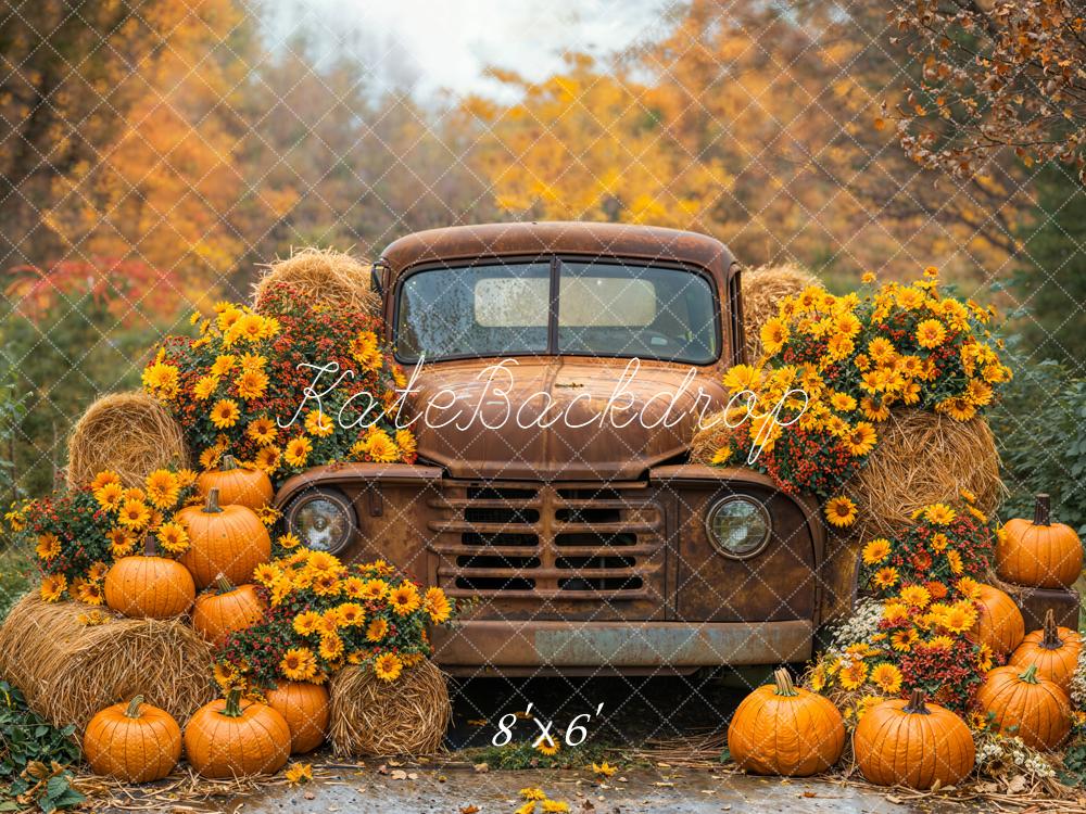 Kate Fall Truck Hay Pumpkins Backdrop Designed by Emetselch - Kate Backdrop AU