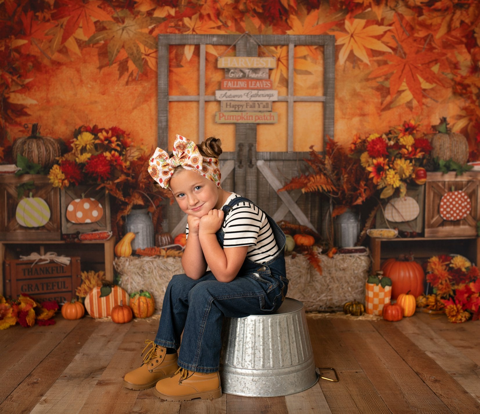 Kate Autumn Leaves with Pumpkins Thanksgiving Backdrop