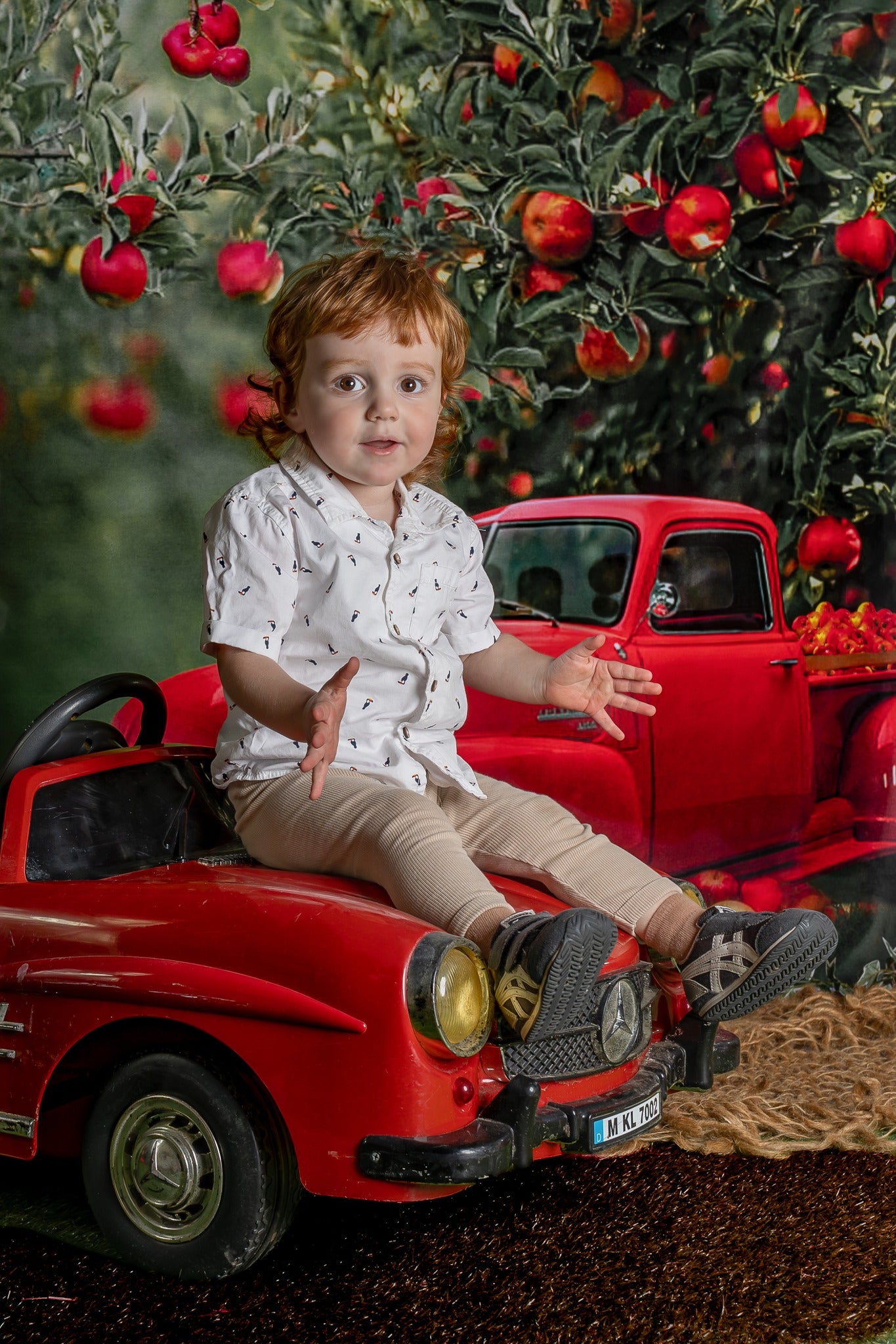 Kate Summer Apple Orchard Red Truck Backdrop Designed by Rosabell Photography