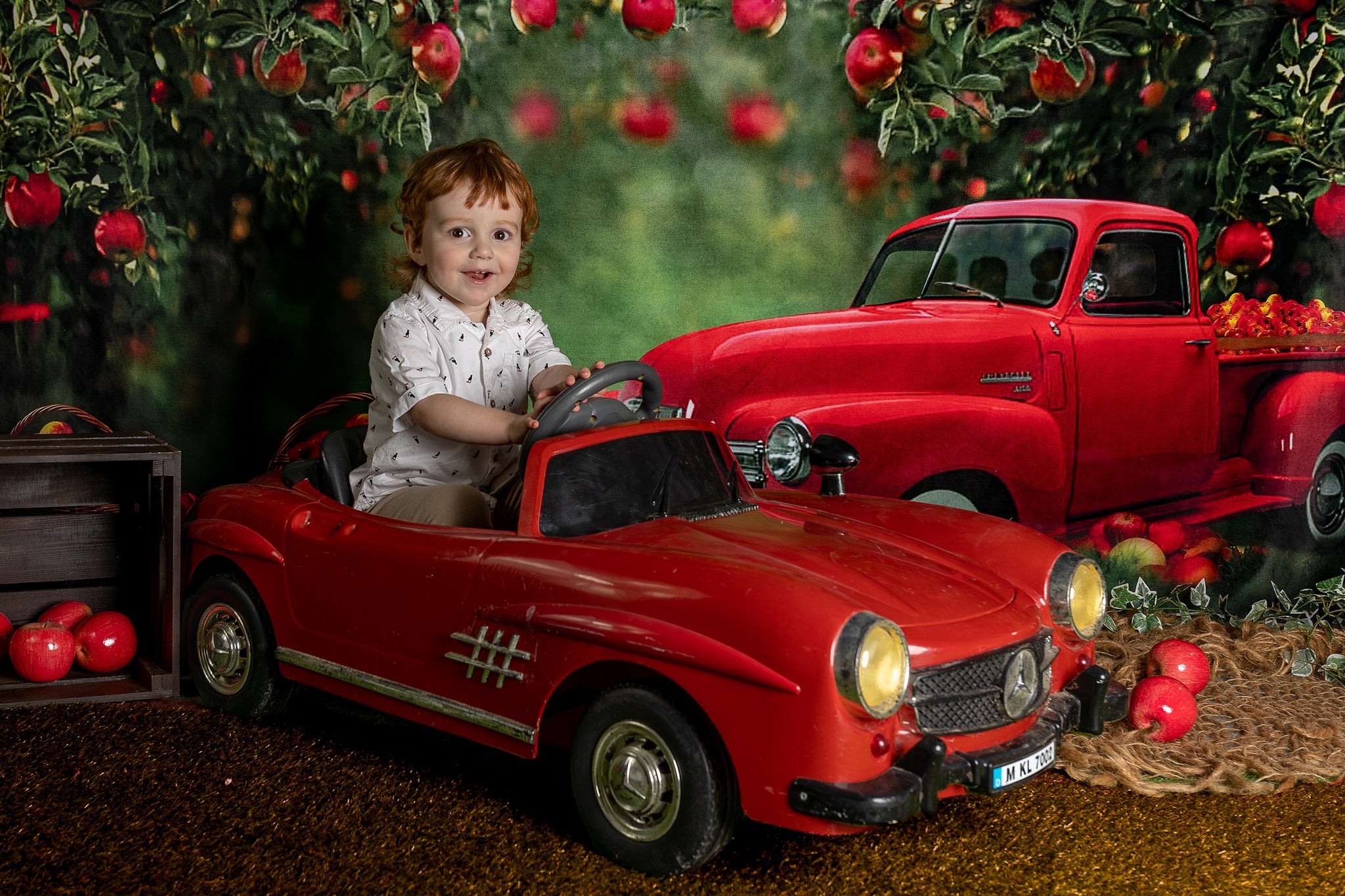 Kate Summer Apple Orchard Red Truck Backdrop Designed by Rosabell Photography