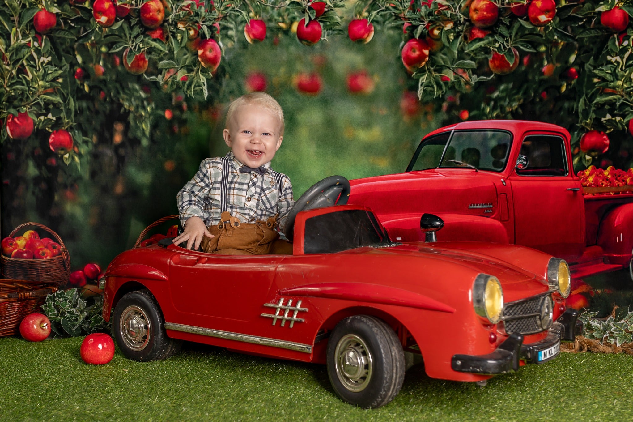 Kate Summer Apple Orchard Red Truck Backdrop Designed by Rosabell Photography