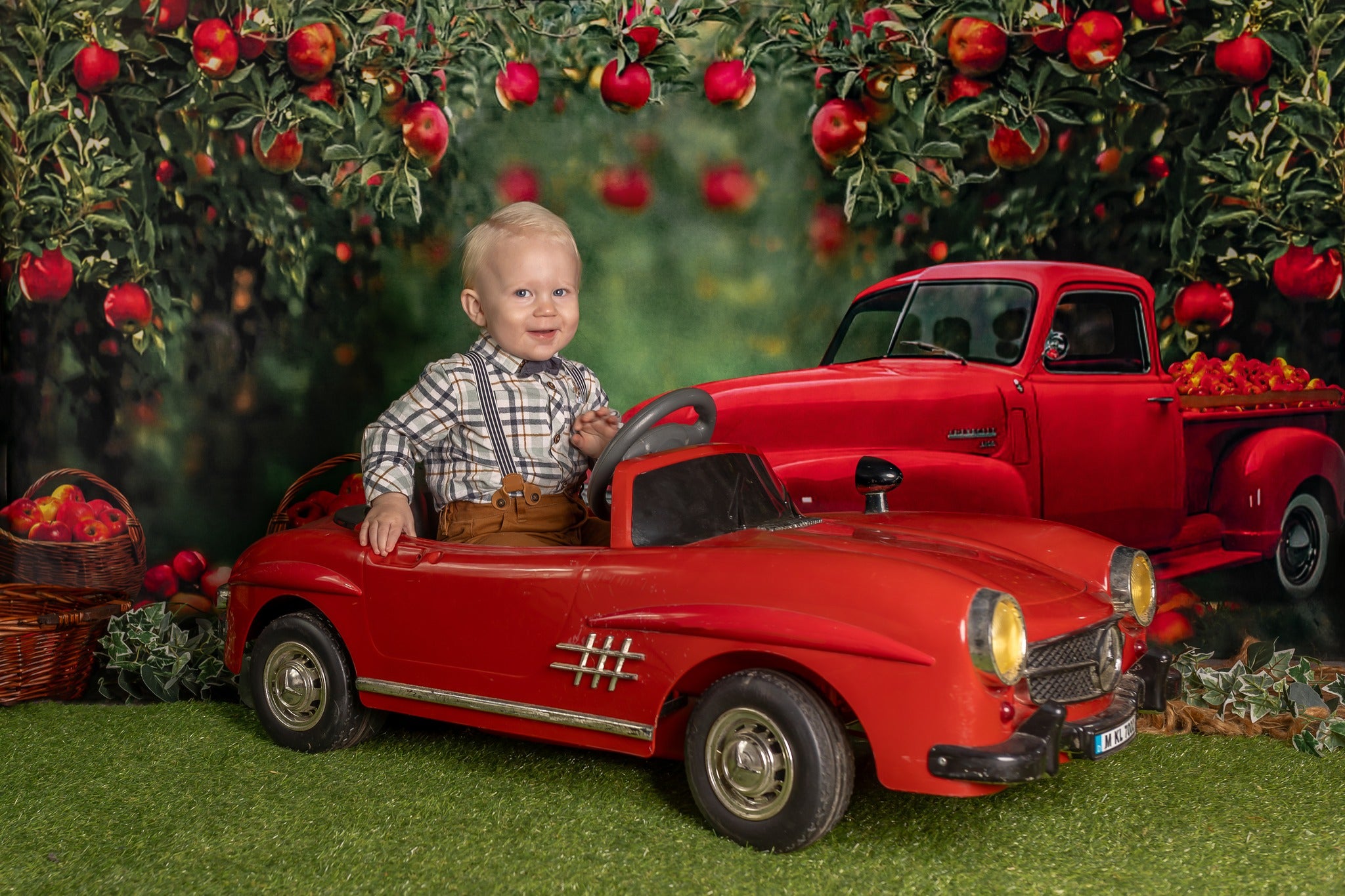 Kate Summer Apple Orchard Red Truck Backdrop Designed by Rosabell Photography