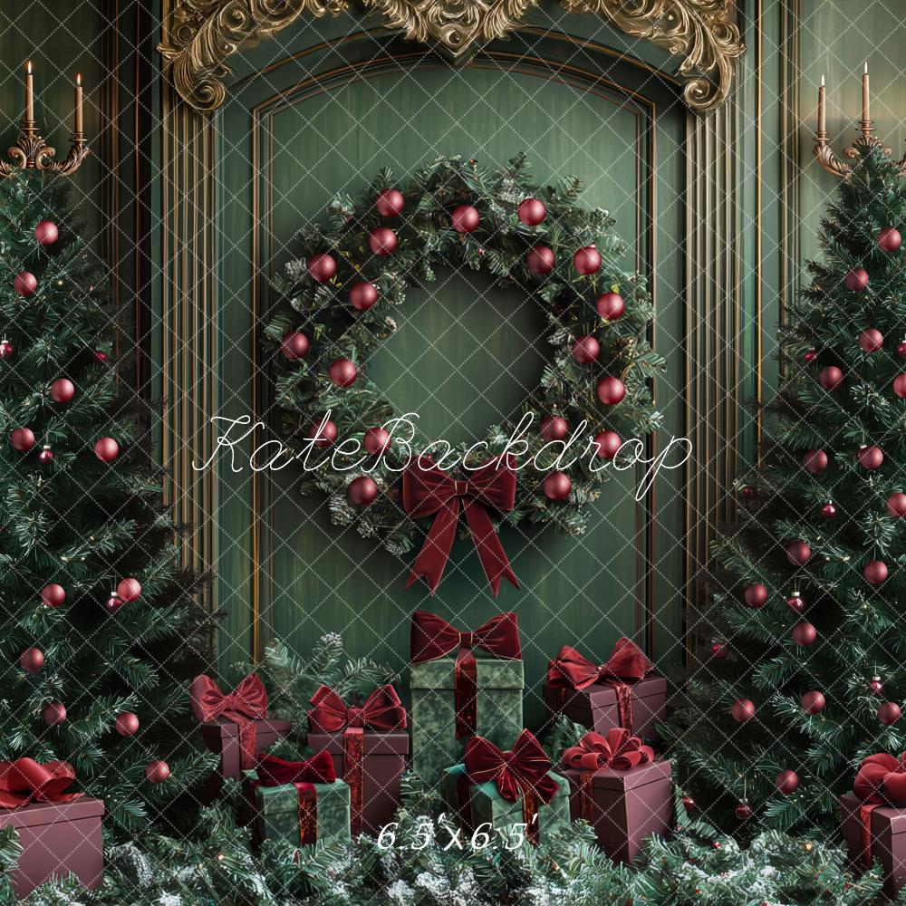 Kate Green Christmas Trees Wreath Backdrop Designed by Mini MakeBelieve - Kate Backdrop AU