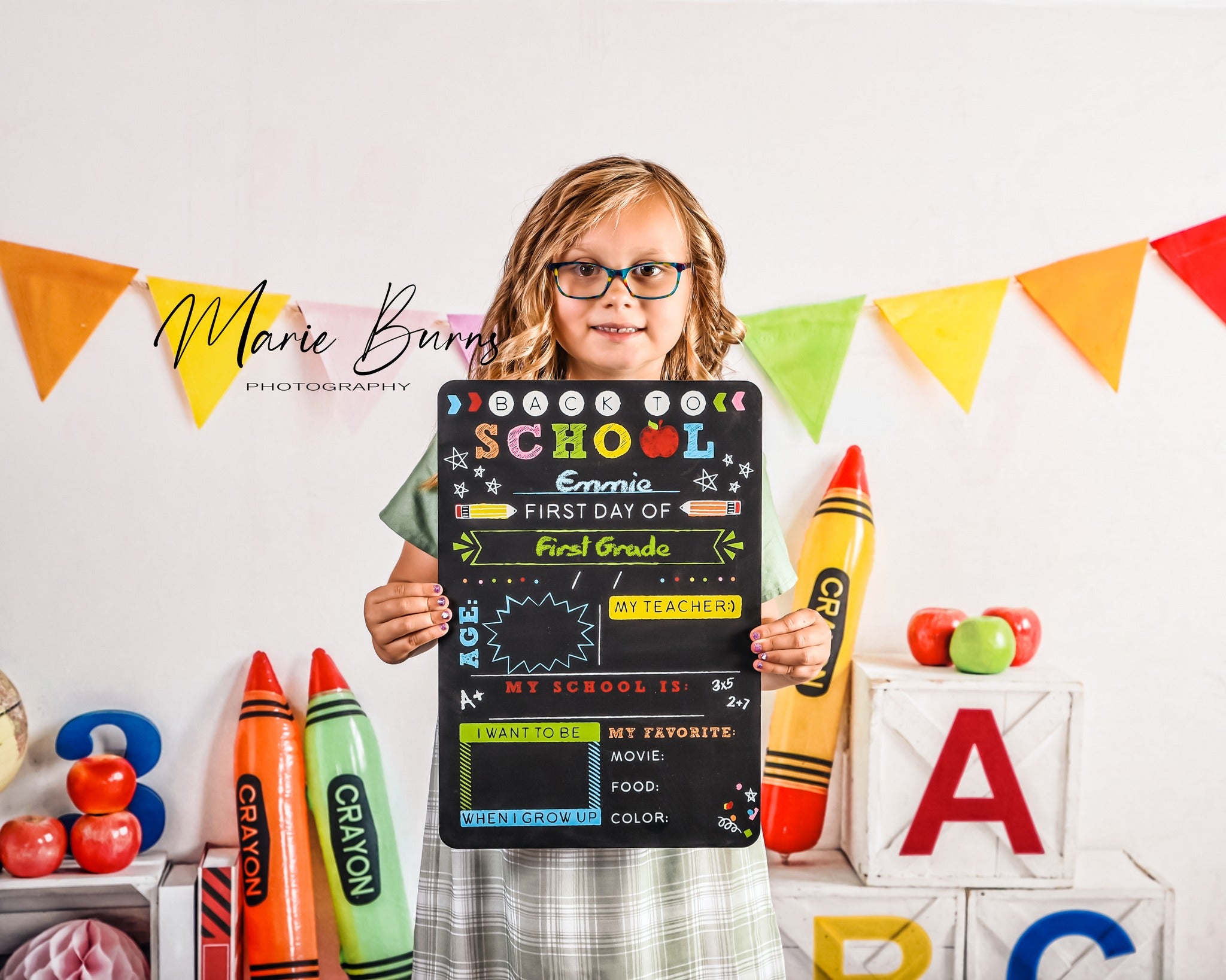 Kate Back to School Backdrop Crayon for Photography - Kate Backdrop AU
