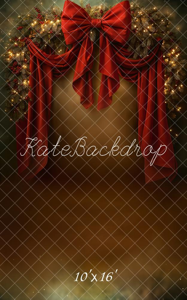 Kate Christmas Red Bow Pine Garland Backdrop Designed by Chain - Kate Backdrop AU