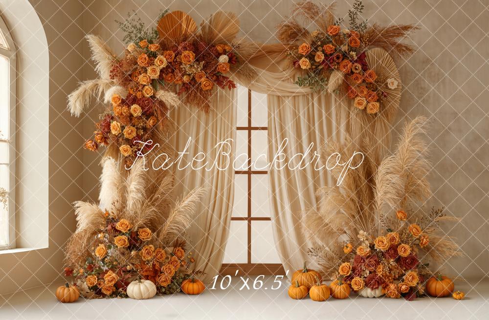 Kate Autumn Flower Arch Pampas Pumpkins Backdrop Designed by Emetselch