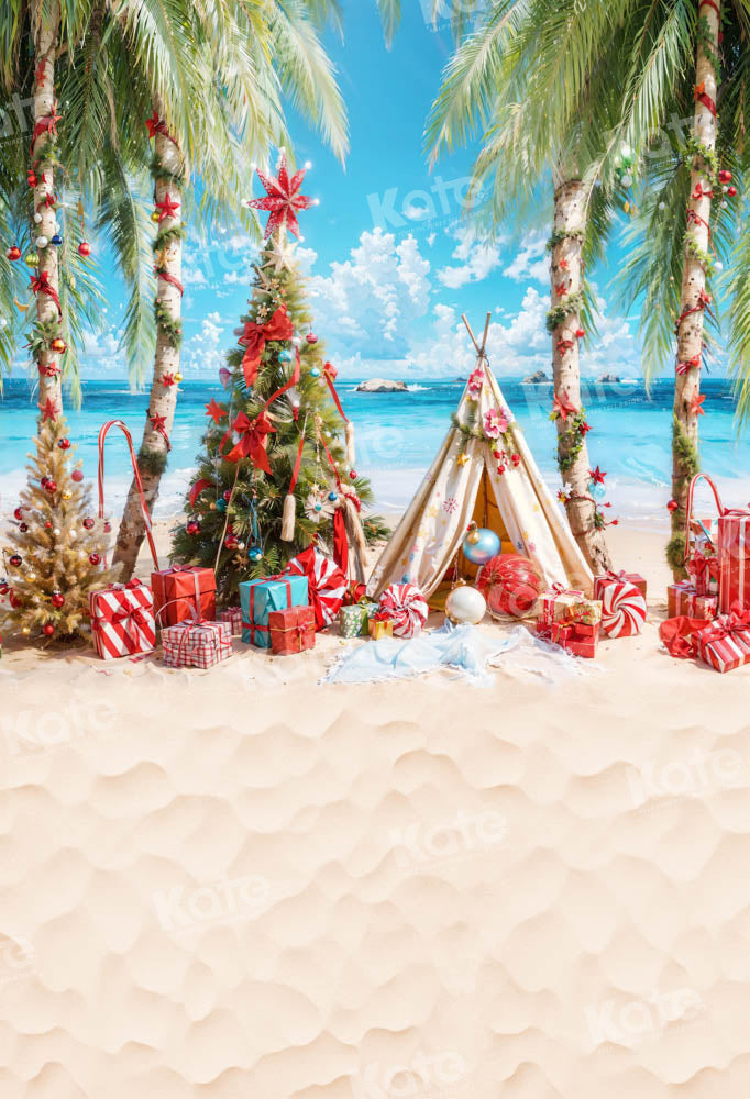 Kate Christmas Beach Trees Tent Presents Backdrop Designed by GQ - Kate Backdrop AU