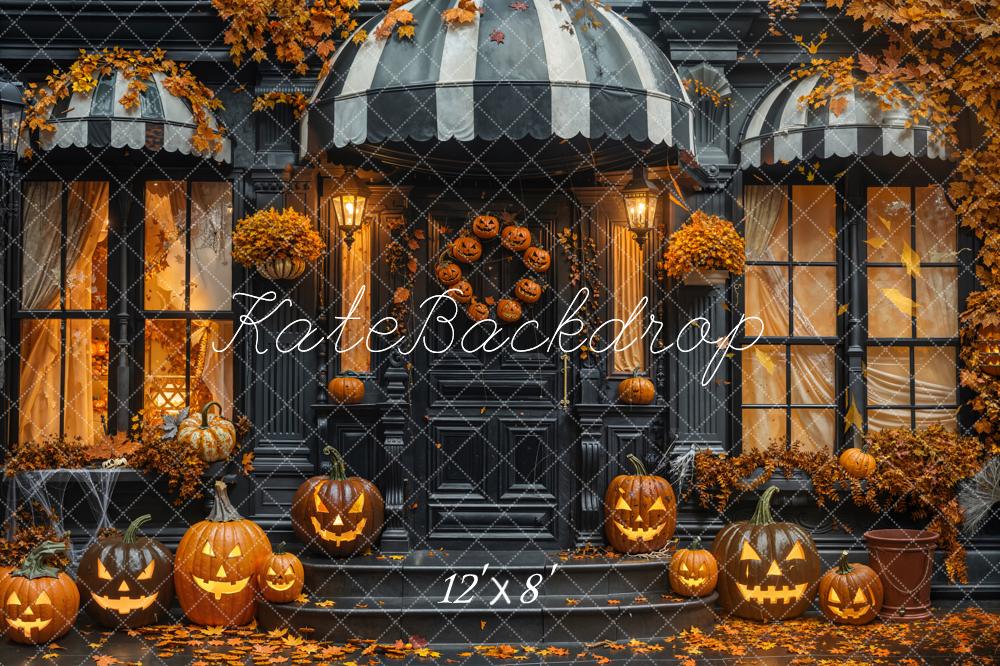 Kate Halloween Pumpkins Black Porch Fleece Backdrop Designed by Emetselch - Kate Backdrop AU