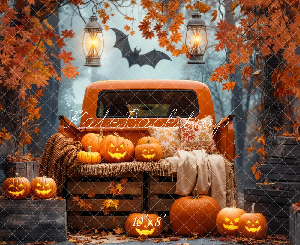 Kate Halloween Truck  Autumn Leaves Fleece Backdrop Designed by Emetselch - Kate Backdrop AU