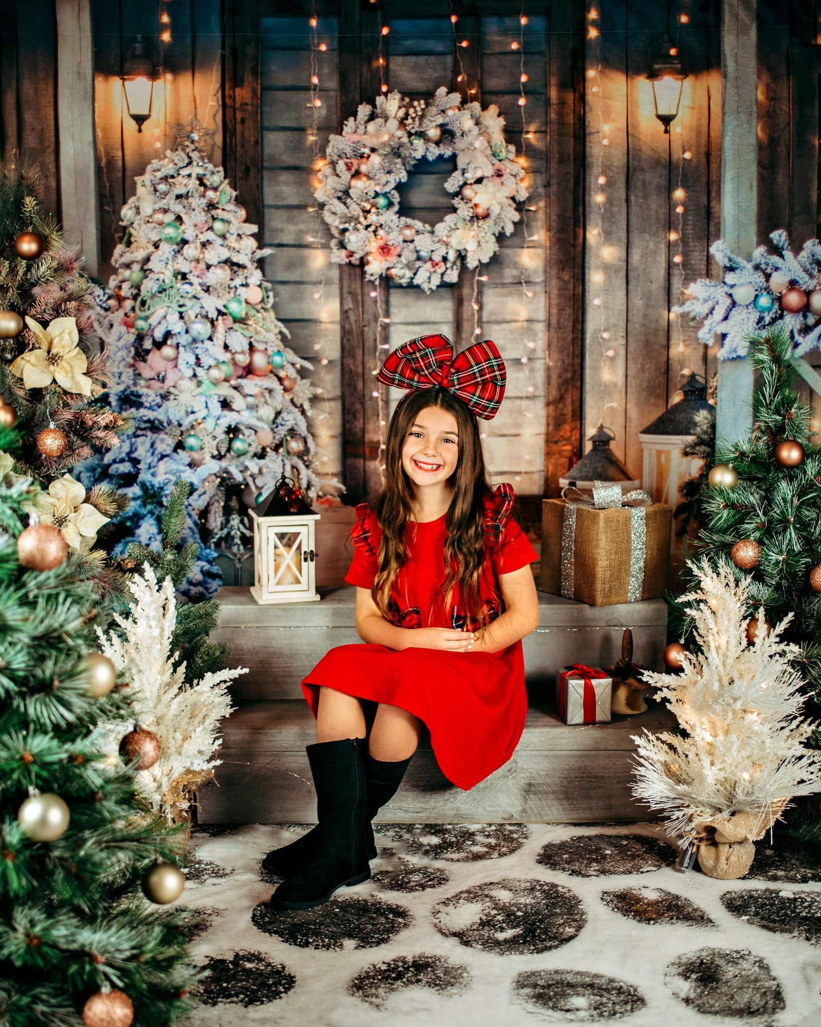 Kate Christmas Eve Backdrop Xmas Door Tree Designed by Chain Photography