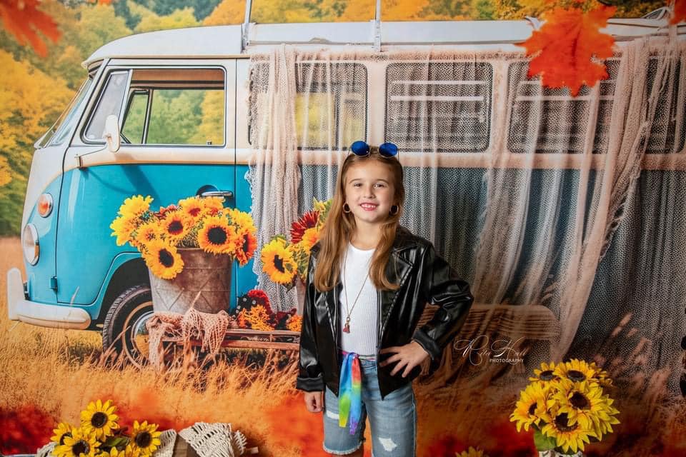 Kate Autumn Outing Bus Backdrop Sunflower for Photography - Kate Backdrop AU