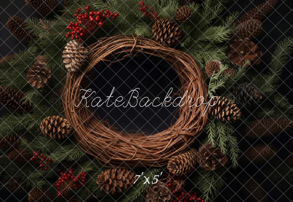 Kate Christmas Wreath Pinecones Backdrop Designed by Chain