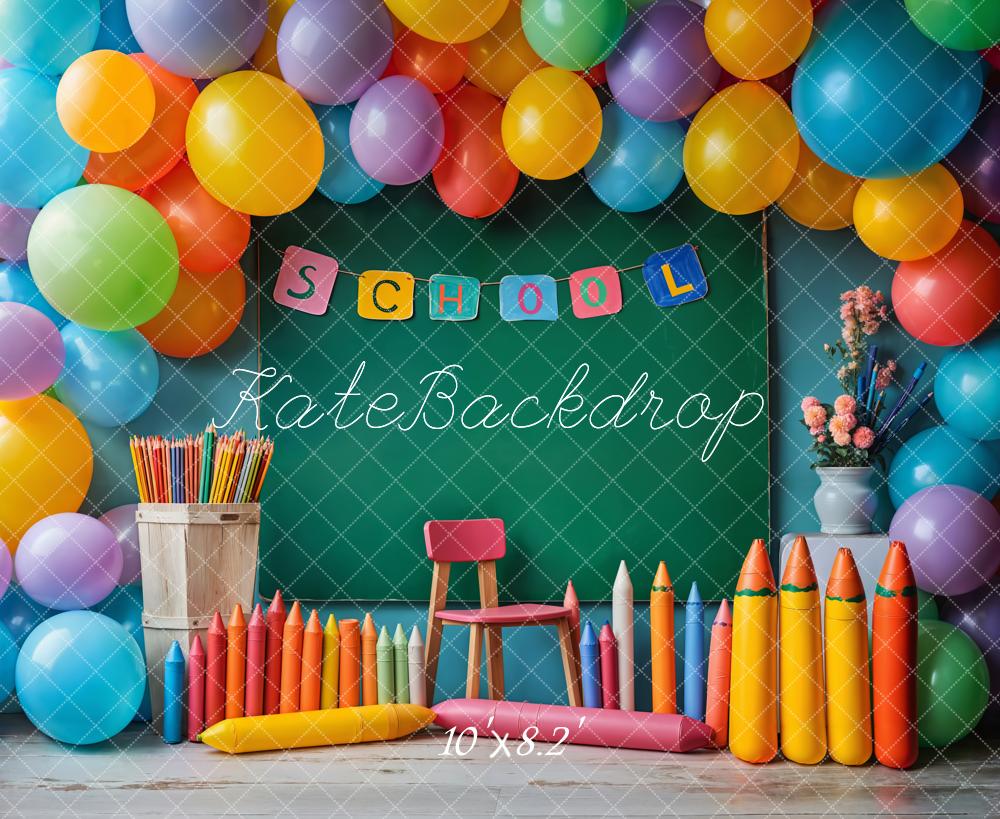 Kate Back to School Chalkboard Balloons Pencils Backdrop Designed by Emetselch - Kate Backdrop AU