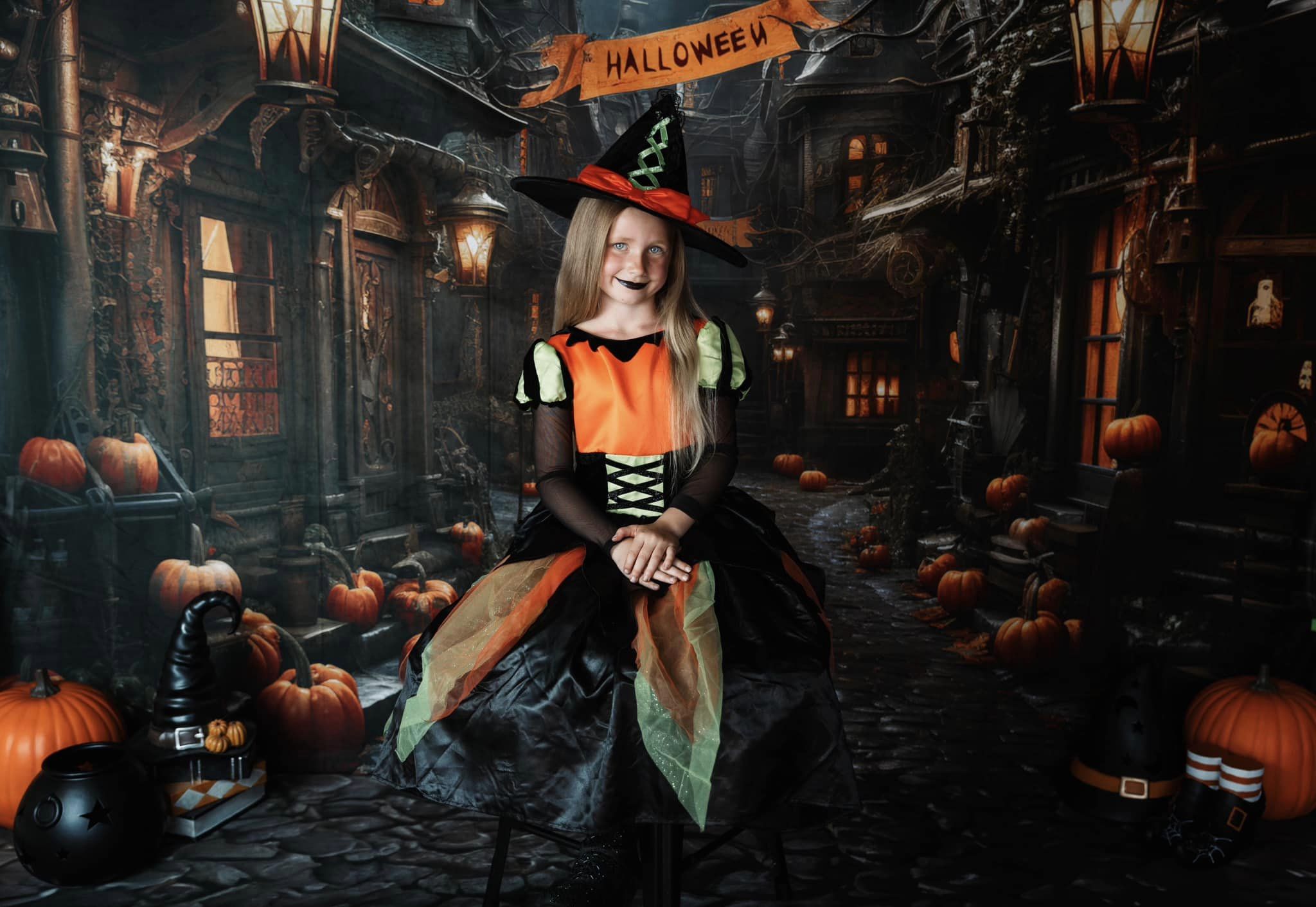 Kate Halloween Pumpkin Town Backdrop Designed by Emetselch