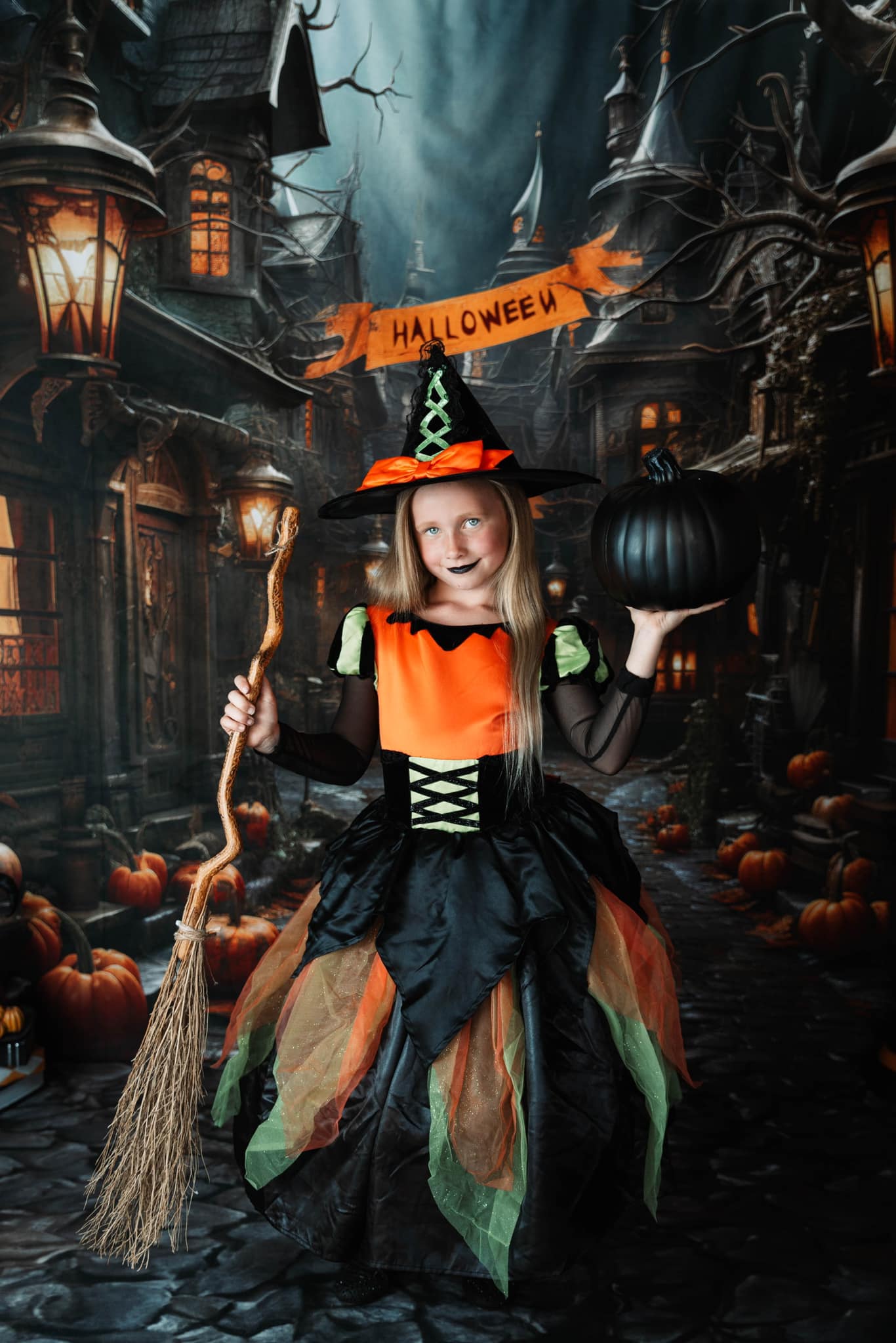 Kate Halloween Pumpkin Town Backdrop Designed by Emetselch