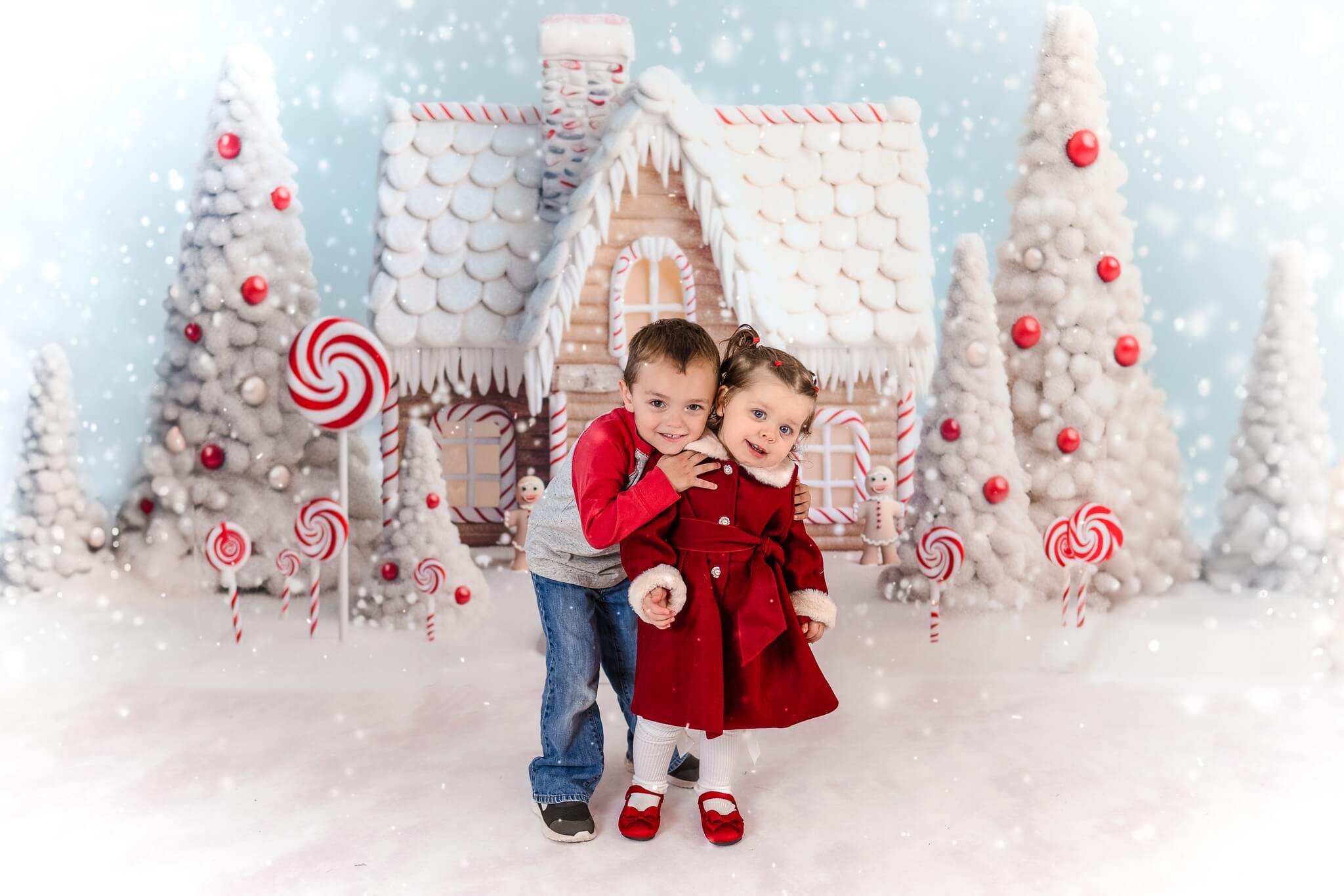 Kate Christmas Candy Backdrop Snow House Designed by Chain Photography