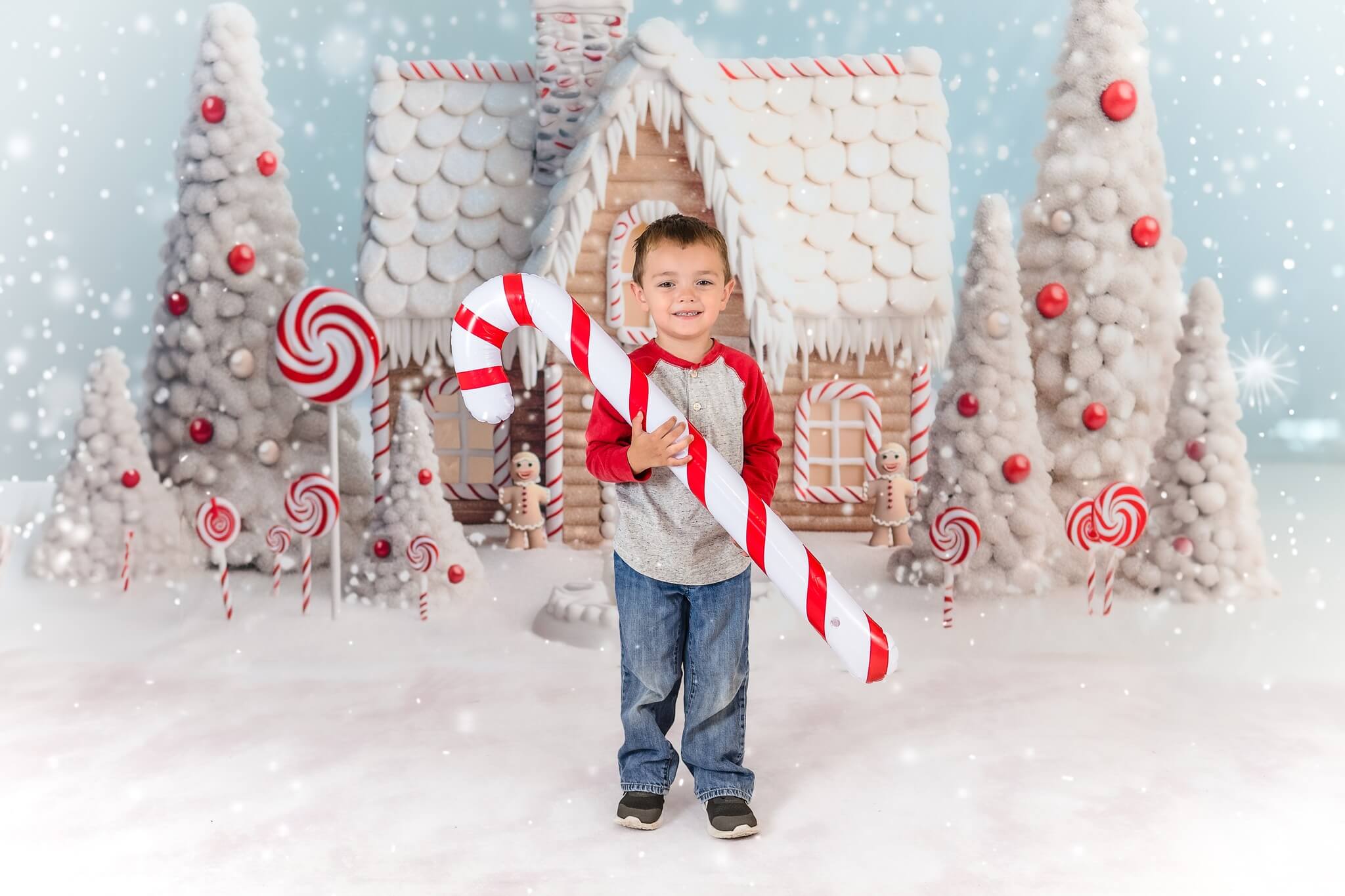 Kate Christmas Candy Backdrop Snow House Designed by Chain Photography