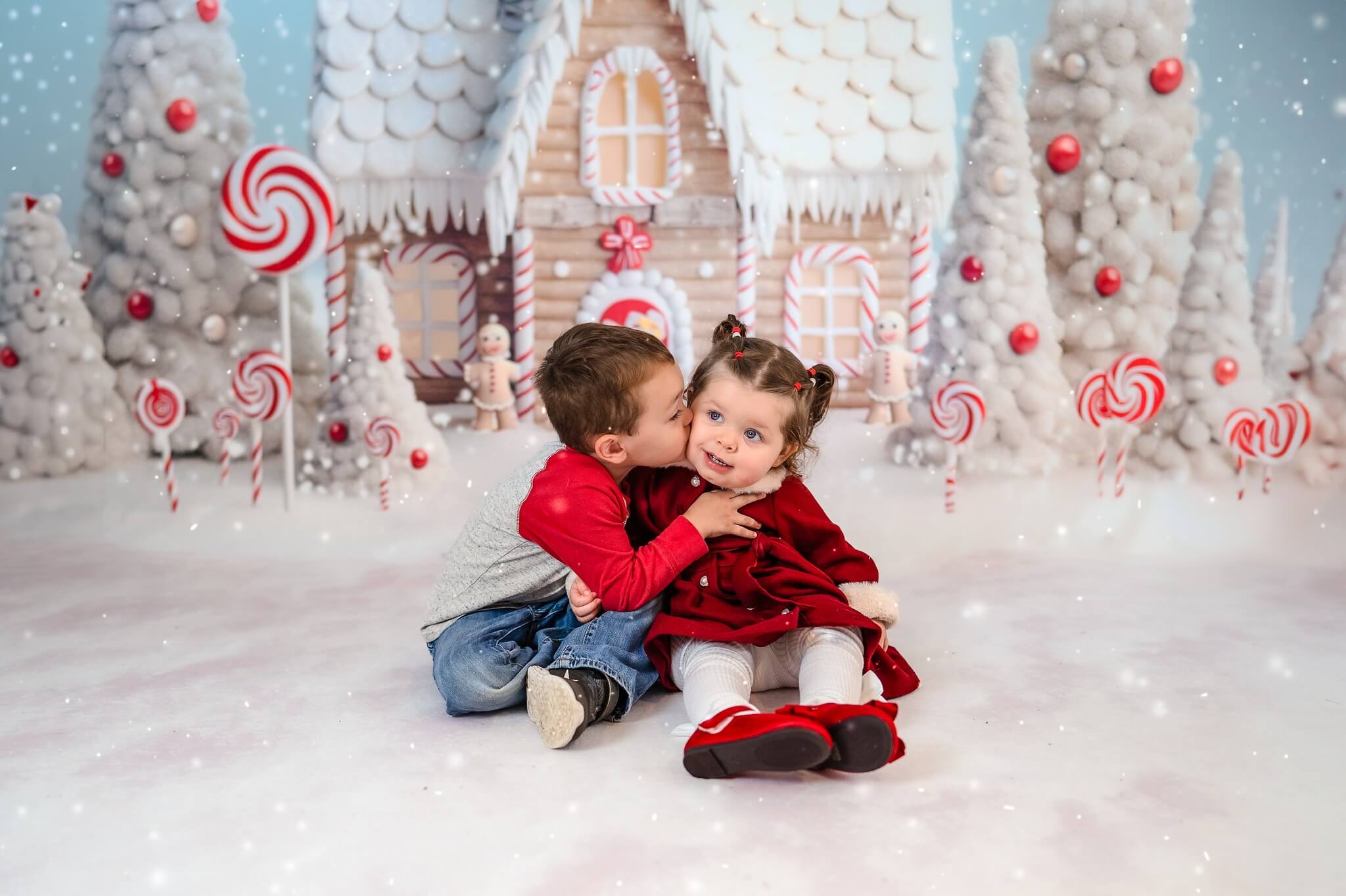 Kate Christmas Candy Backdrop Snow House Designed by Chain Photography