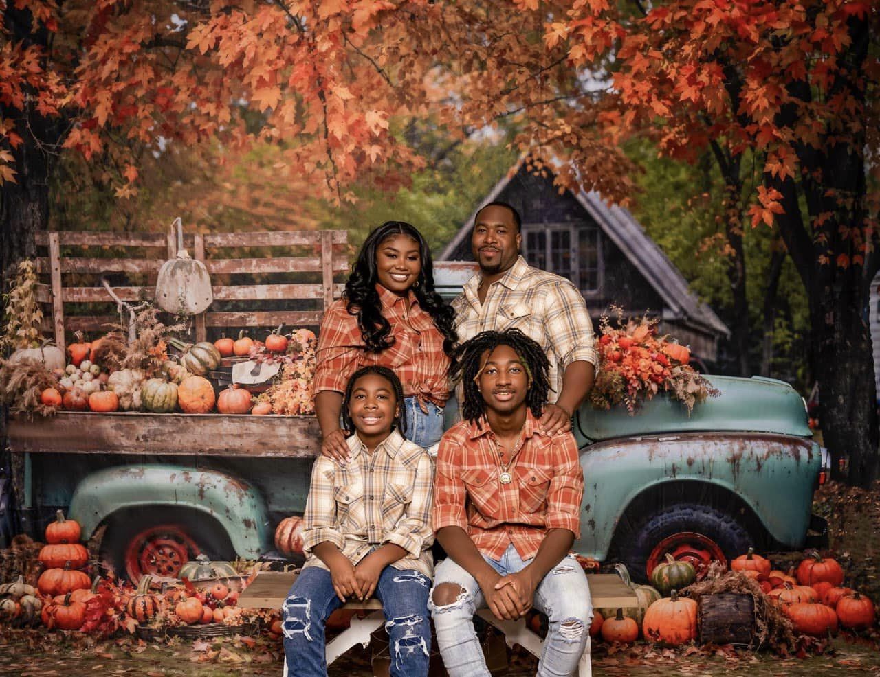Kate Autumn Truck Backdrop Golden Leaves Old House Designed by Chain Photography - Kate Backdrop AU