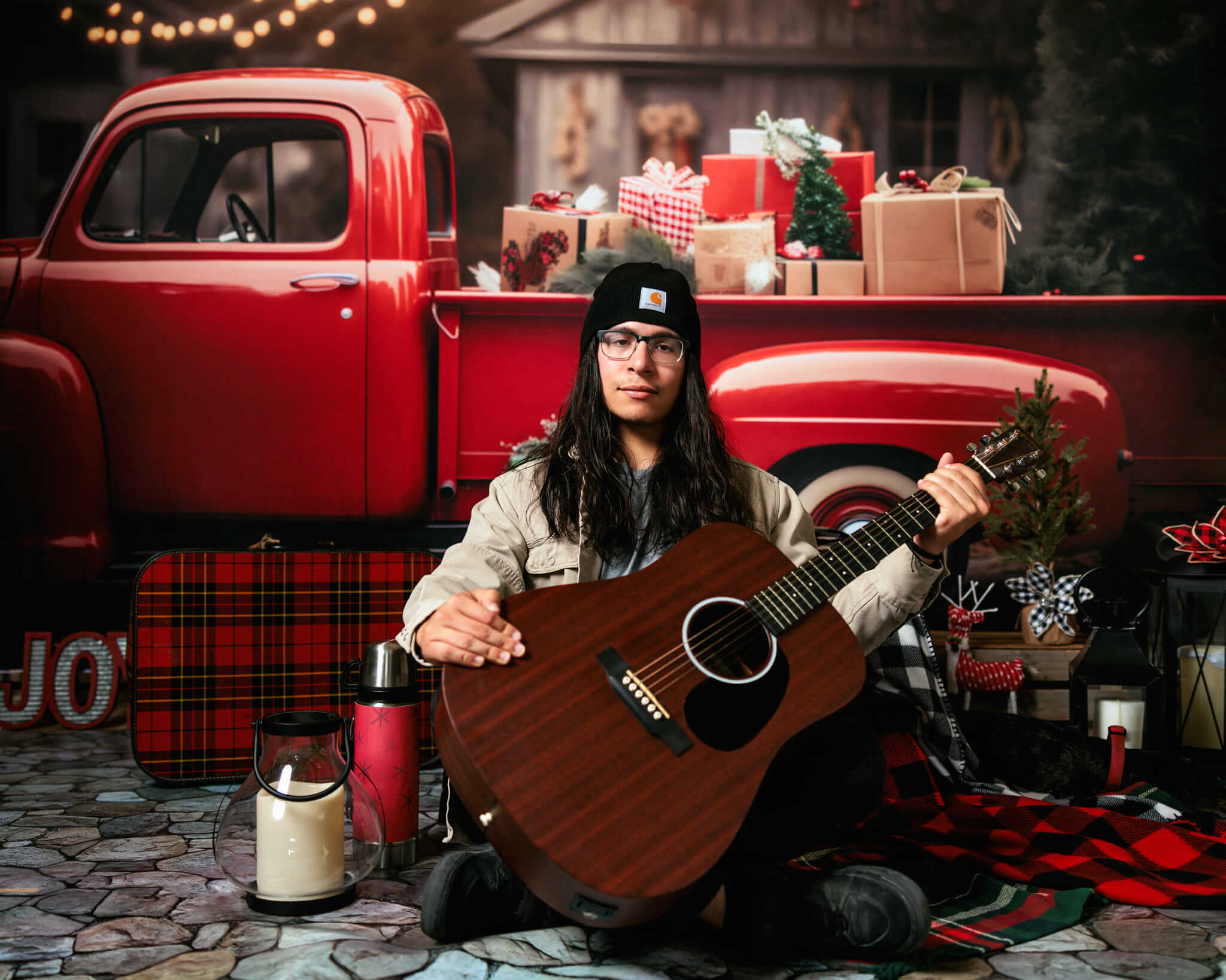 Kate Christmas Gift Red Truck Backdrop for Photography - Kate Backdrop AU