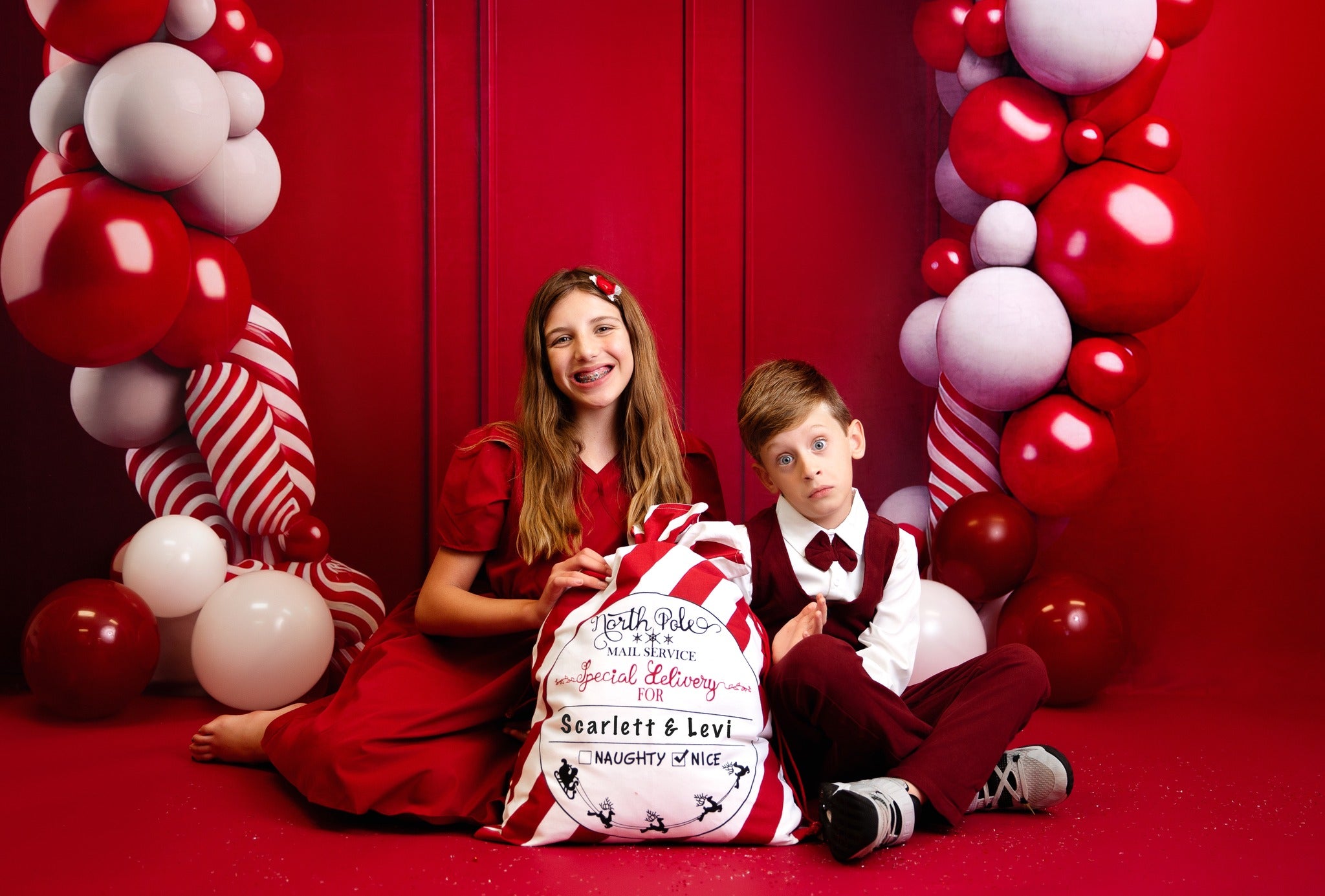 Kate Candycane Balloons Arch Red Wall Backdrop Designed by Megan Leigh Photography - Kate Backdrop AU