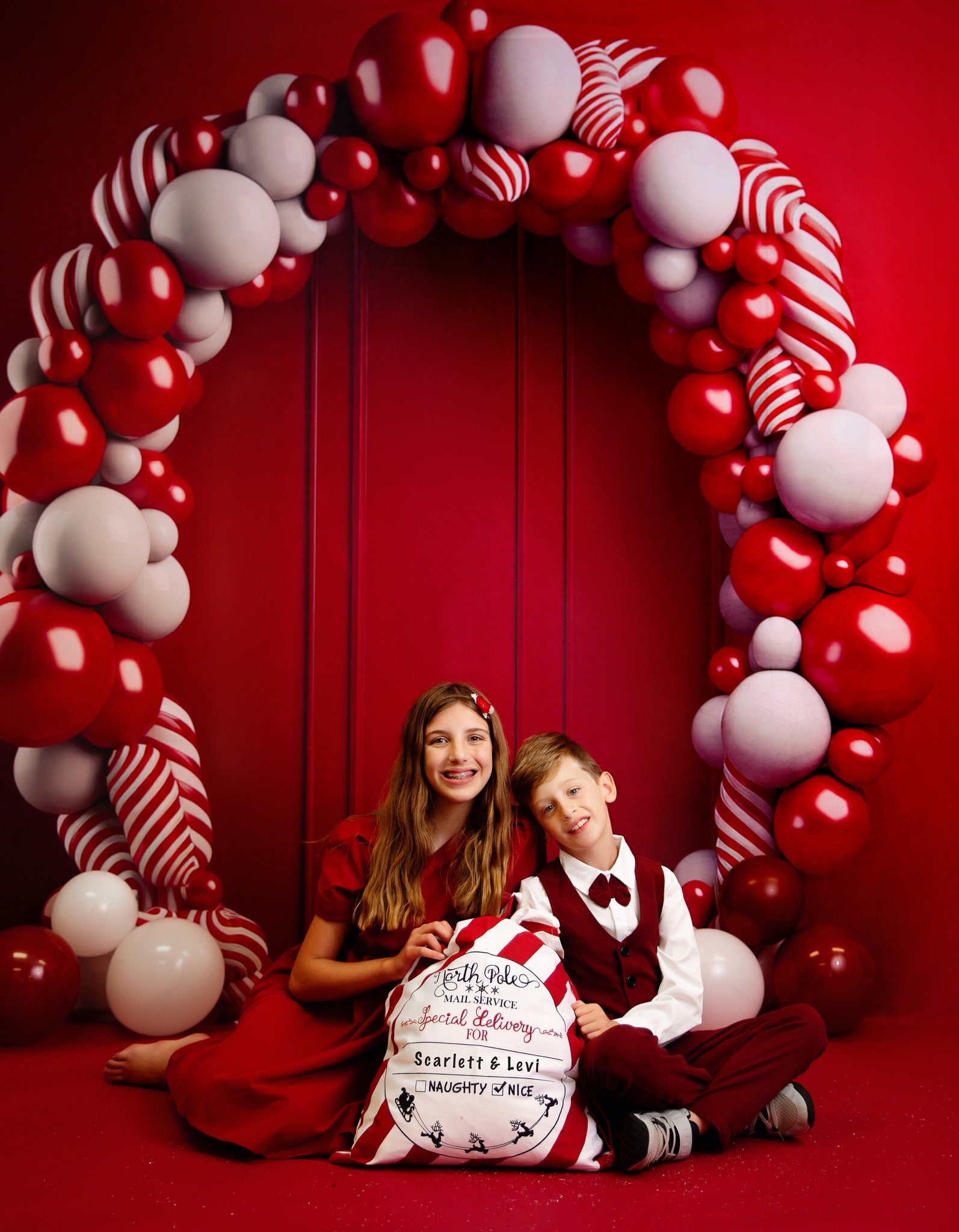 Kate Candycane Balloons Arch Red Wall Backdrop Designed by Megan Leigh Photography - Kate Backdrop AU