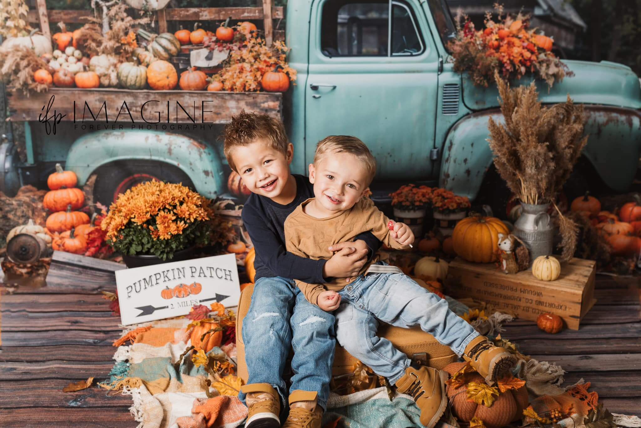 Kate Autumn Truck Backdrop Golden Leaves Old House Designed by Chain Photography - Kate Backdrop AU