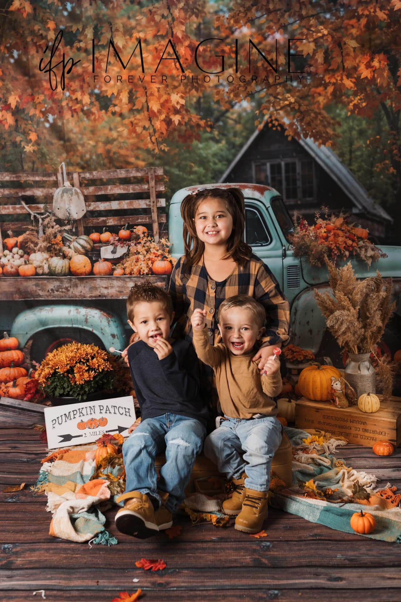 Kate Autumn Truck Backdrop Golden Leaves Old House Designed by Chain Photography - Kate Backdrop AU