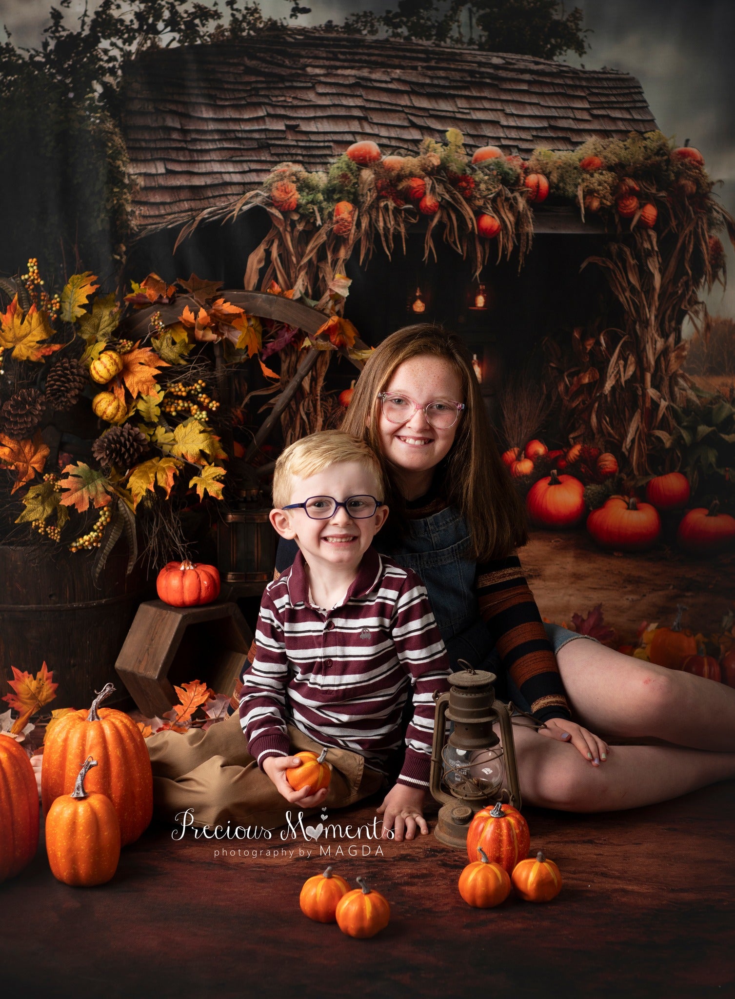 Kate Autumn Field Pumpkin Old House Backdrop+Soil Floor Backdrop for Photography