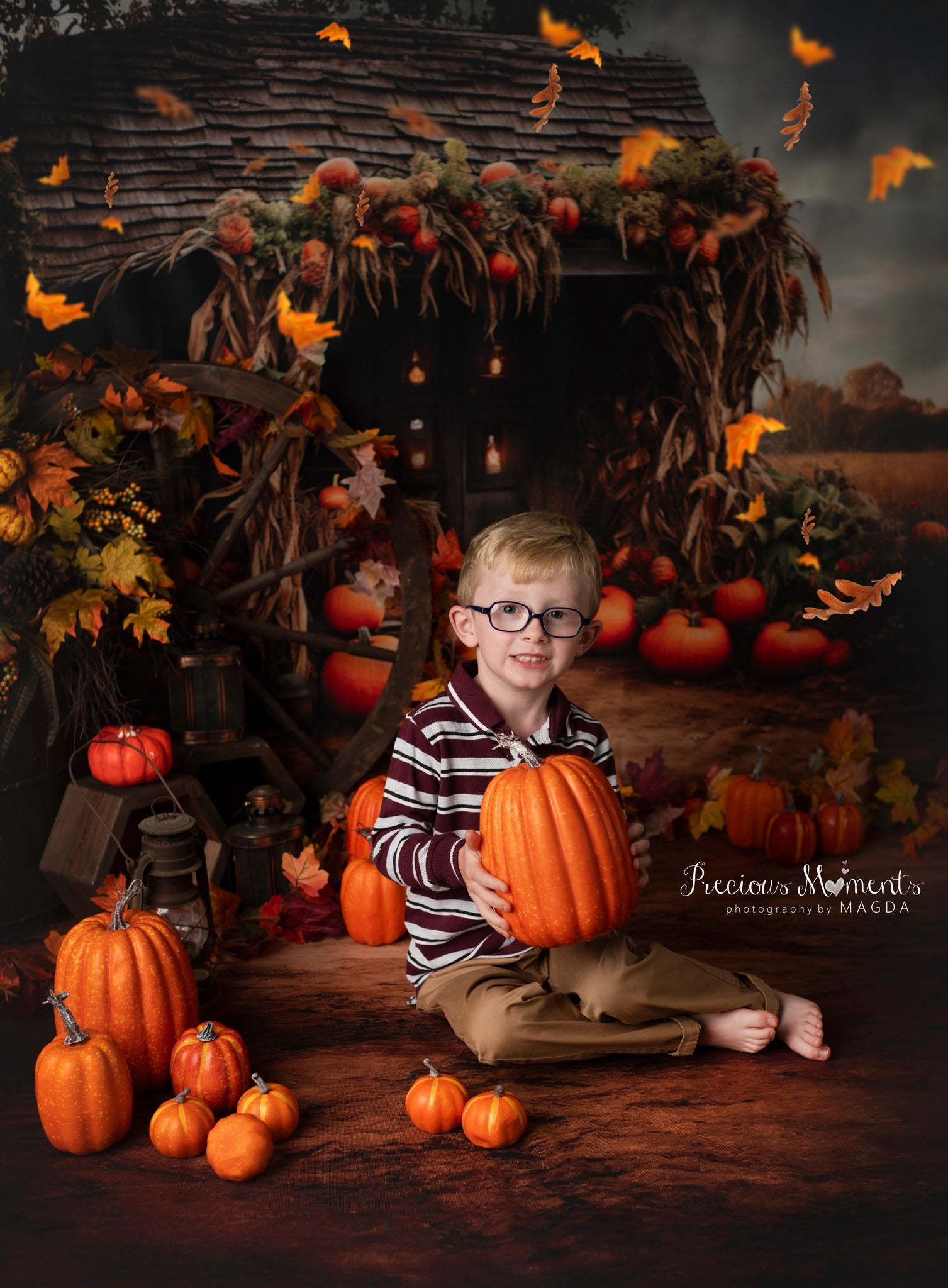 Kate Autumn Field Pumpkin Old House Backdrop+Soil Floor Backdrop for Photography